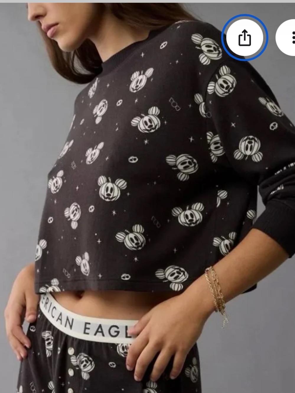 American Eagle Black Mickey Halloween Lounge Top Size XL